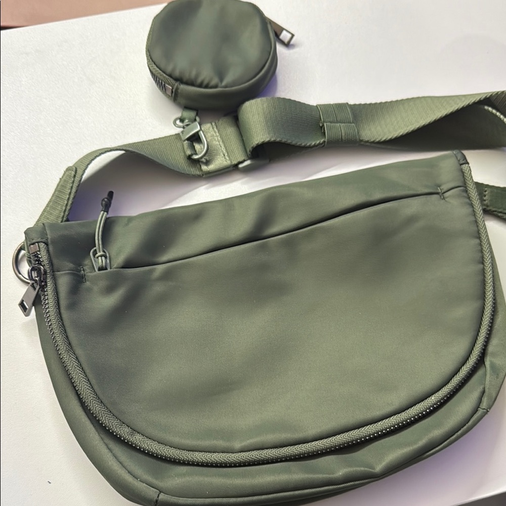 Olive Green Crossbody Bag with Pouch